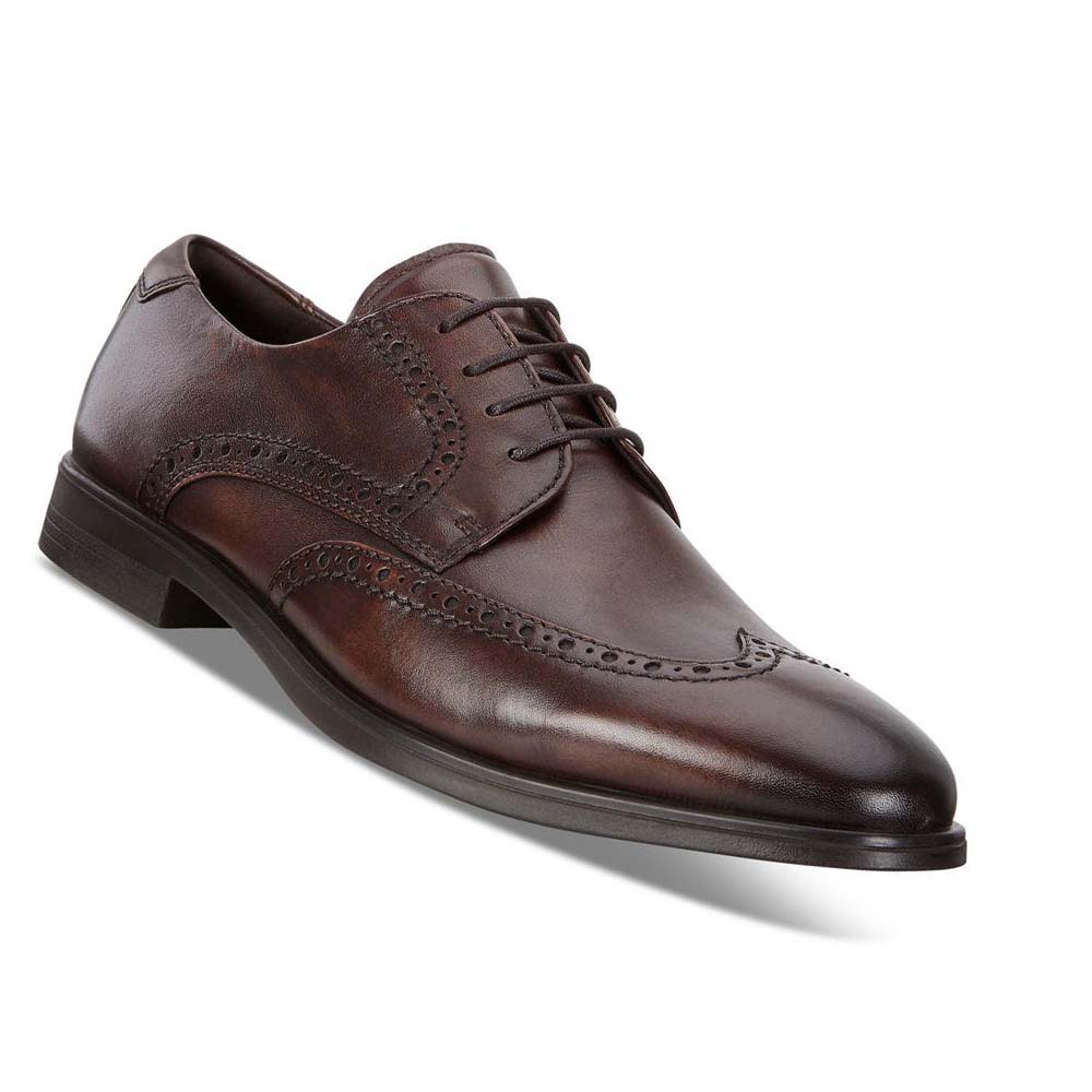 Men's Ecco Melbourne Wingtip Tie Dress Shoes Brown | Canada 523PJJ